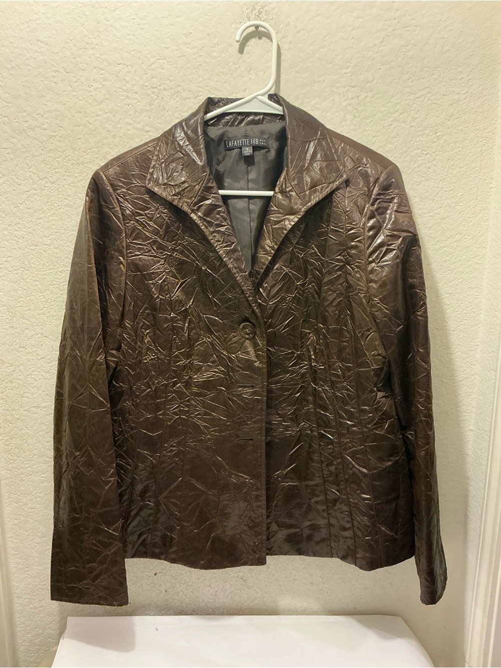 Lafayette 148 New York Chocolate Brown Button-Front Leather Jacket